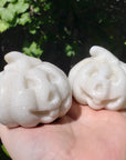 Milky Quartz Crystal Carving Natural Gemstone Jack-O-Lantern | Calming Pumpkin - Samhain Decor