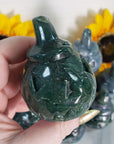 Moss Agate Crystal Carving Natural Gemstone Jack-O-Lantern | Prosperous Pumpkin - 8