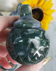 Moss Agate Crystal Carving Natural Gemstone Jack-O-Lantern | Prosperous Pumpkin - 1