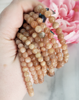 Peach Moonstone Crystal Natural Gemstone 4-6mm Beaded Bracelet - 7