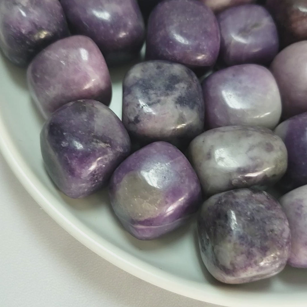 Lepidolite Stone Natural Tumbled Crystal - One Stone - Video of Grouped Lepidolite Mica