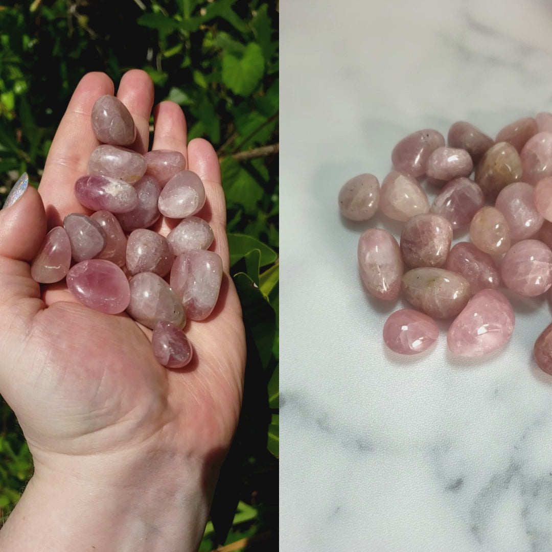 Madagascar Purple Rose Quartz Natural Tumbled Crystal - Small One Stone - Video