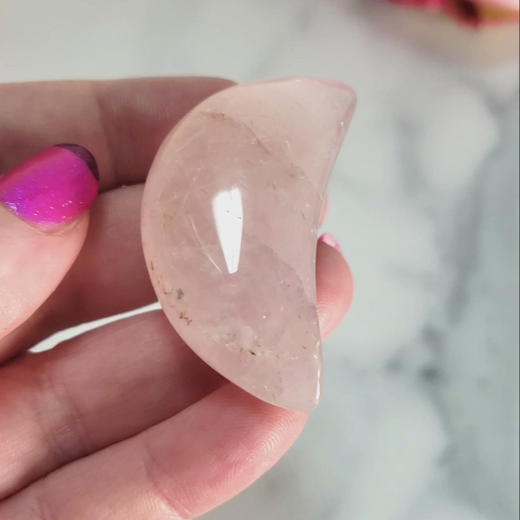 Rose Quartz Crystal Natural Gemstone Crescent Moon Carving - Video 3