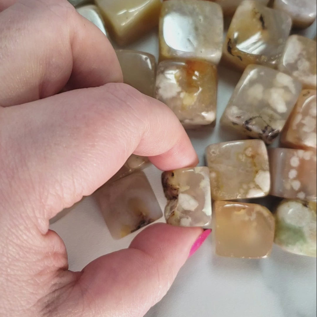 Cherry Blossom Flower Agate Chalcedony Natural Gemstone Tumbled Crystal - Video