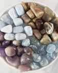 Tumbled Stones Natural Crystal Set for Intuition & Spiritual Wisdom | Blue Calcite, Moonstone, Amethyst, Celestite - Psychic Abilities, Divination, Prophetic Visions