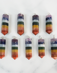 Rainbow Seven Chakra Stones Layered Natural Crystal Point Pendant