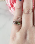 Green Tourmaline, Yellow Tourmaline, & Pink Tourmaline Crystal Natural Gemstone 925 Sterling Silver Ring | Size 6 - d