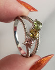 Pink Tourmaline, Yellow Tourmaline, & Green Tourmaline Crystal Natural Gemstone 925 Sterling Silver Ring | Size 8 - A