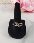 Pink Tourmaline, Yellow Tourmaline, & Green Tourmaline Crystal Natural Gemstone 925 Sterling Silver Ring | Size 8