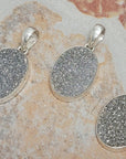 Druzy Aura Agate Gemstone Sterling Silver Pendant - Oval
