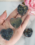 Titanium Rainbow Aura Quartz Crystal Druzy Heart Shaped Carving