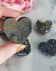 Titanium Rainbow Aura Quartz Crystal Druzy Heart Shaped Carving - 4