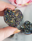 Titanium Rainbow Aura Quartz Crystal Druzy Heart Shaped Carving - 1