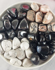 Tumbled Stones Natural Crystal Set for Focus & Clearing Negativity | Hematite, Orthoclase Feldspar, Howlite, Black Onyx - Relaxation