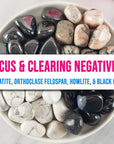 Tumbled Stones Natural Crystal Set for Focus & Clearing Negativity | Hematite, Orthoclase Feldspar, Howlite, Black Onyx