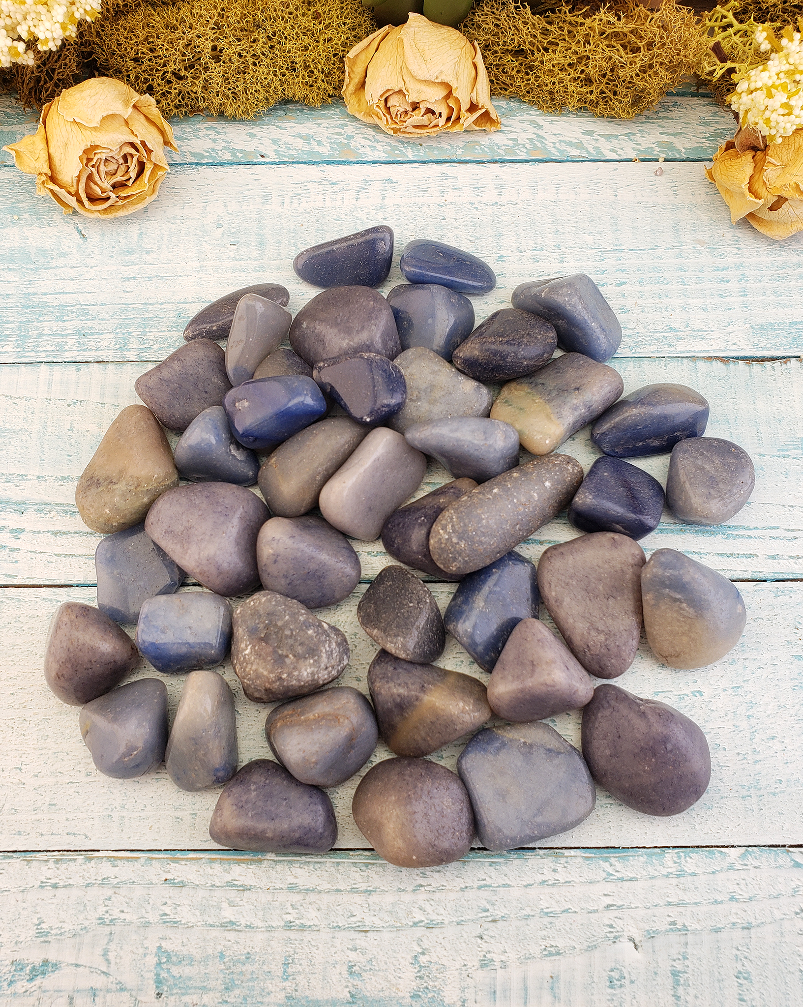 Blue Quartz Tumbled Gemstone - Small One Stone or Bulk Wholesale Lots - Group on Board