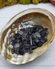 abalone shell with 1 ounce of black tourmaline rutilated quartz