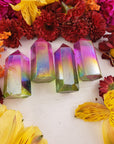 Multi-Aura Quartz Gemstone Tower Obelisk - Tanzine & Lime Aura 2