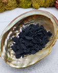 rough shungite stone chips in abalone shell