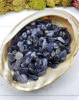 Three ounces of iolite crystal chips in abalone shell