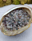 Three ounces of mixed agate stone chips in abalone shell