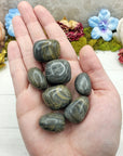 Camouflage jasper stone pieces in hand