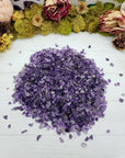 7 ounces of amethyst crystal chips on display