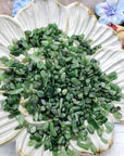 Seven ounces of nephrite jade chips on display