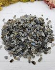 Eight ounces of labradorite chips in display