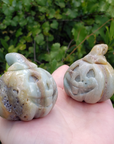 Amazonite Gemstone Happy Pumpkin Totem Jack-o-Lantern Carving - Friends!