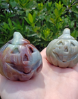 Amazonite Gemstone Happy Pumpkin Totem Jack-o-Lantern Carving - Each Face is Unique