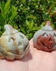 Amazonite Gemstone Happy Pumpkin Totem Jack-o-Lantern Carving - Sly Pumpkins