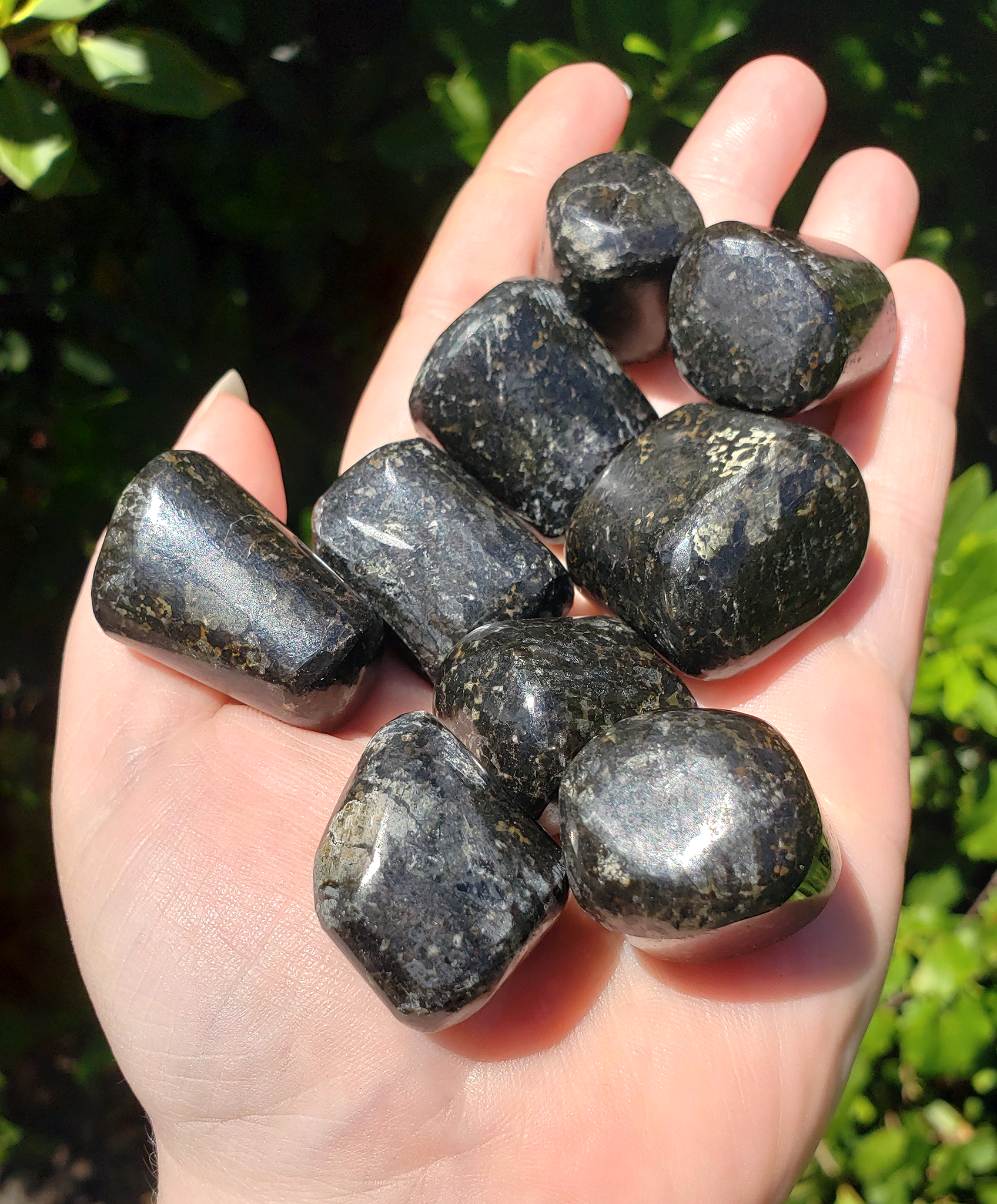 Black Galaxy Jasper Polished Tumbled Gemstone - Stone of Chakra Balance - Subtle Internal Flash!