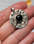 Black Agate Gemstone Sterling Silver and Copper Pendant