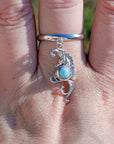 Sterling Silver Seahorse Larimar Charm Handmade Ring