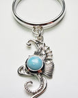 Sterling Silver Seahorse Larimar Charm Handmade Ring