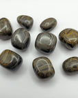 Camouflage jasper crystal pieces on white background