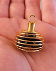 Gold-Colored Metal Spiral Cage Ornament Pendant - Perfect for Holding Gemstones or Orbs! - Full of 10mm Blue Goldstone Orbs