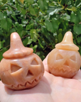 Gold Quartz Gemstone Spooky Pumpkin Totem Jack-o-Lantern Carving