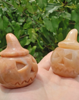 Gold Quartz Gemstone Spooky Pumpkin Totem Jack-o-Lantern Carving - Coloration Difference