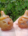 Gold Quartz Gemstone Spooky Pumpkin Totem Jack-o-Lantern Carving - With Inclusion