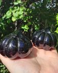 Large Obsidian Gemstone Happy Pumpkin Totem Jack-o-Lantern Carving - Showing Texture and Dips