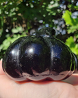 Large Obsidian Gemstone Happy Pumpkin Totem Jack-o-Lantern Carving - Close Up of Split