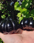 Large Obsidian Gemstone Happy Pumpkin Totem Jack-o-Lantern Carving - Showing Splits and Dips