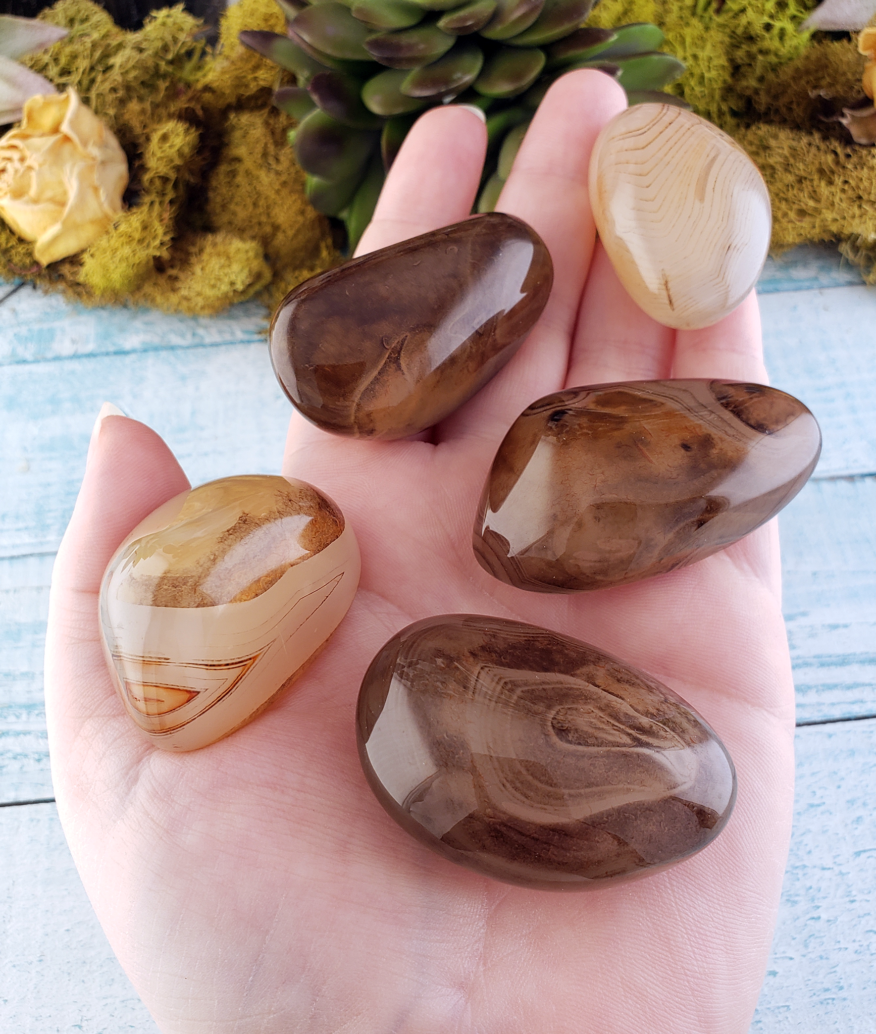 Large Blue Striped Agate Tumbled Gemstones