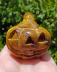 Yellow Mookaite Gemstone Happy Pumpkin Totem Jack-o-Lantern Carving - Unique!