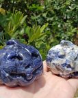 Sodalite Gemstone Happy Pumpkin Totem Jack-o-Lantern Carving - Mottled Sodalite