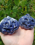 Sodalite Gemstone Happy Pumpkin Totem Jack-o-Lantern Carving - Large - Cheerful