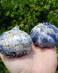 Sodalite Gemstone Happy Pumpkin Totem Jack-o-Lantern Carving - Back of Pumpkins