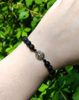 Adjustable Lava Rock Natural Gemstone Bead Bracelet with Sterling Silver Tree of Life Charm